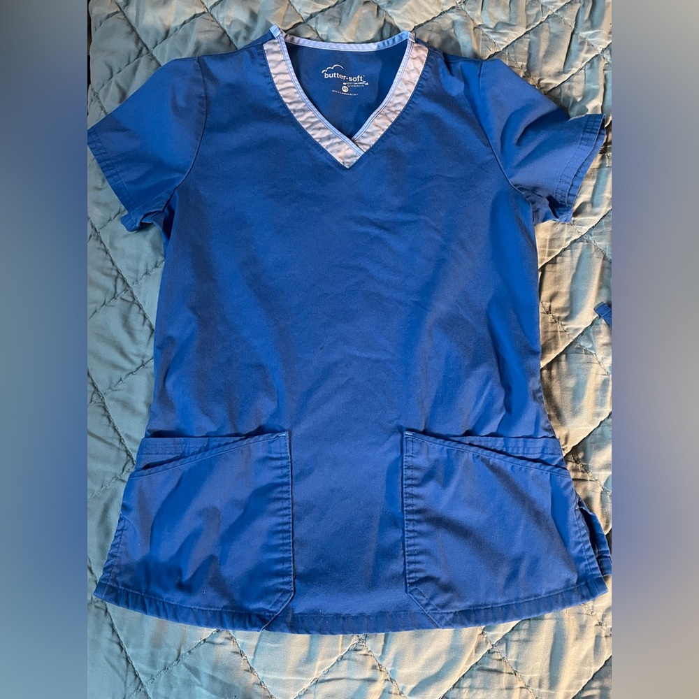 Blue V-Neck Scrub Top and Pants